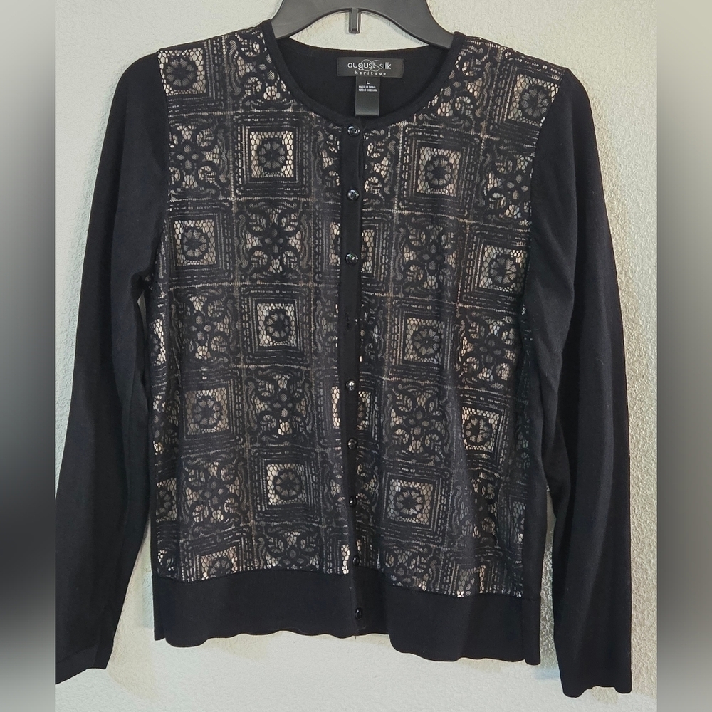 August Silk Black and Tan Cardigan - Picture 2 of 8